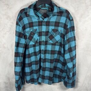 Elixir Brand Western Flannel Shirt Mens Size XL Blue Black Red Plaid Long Sleeve